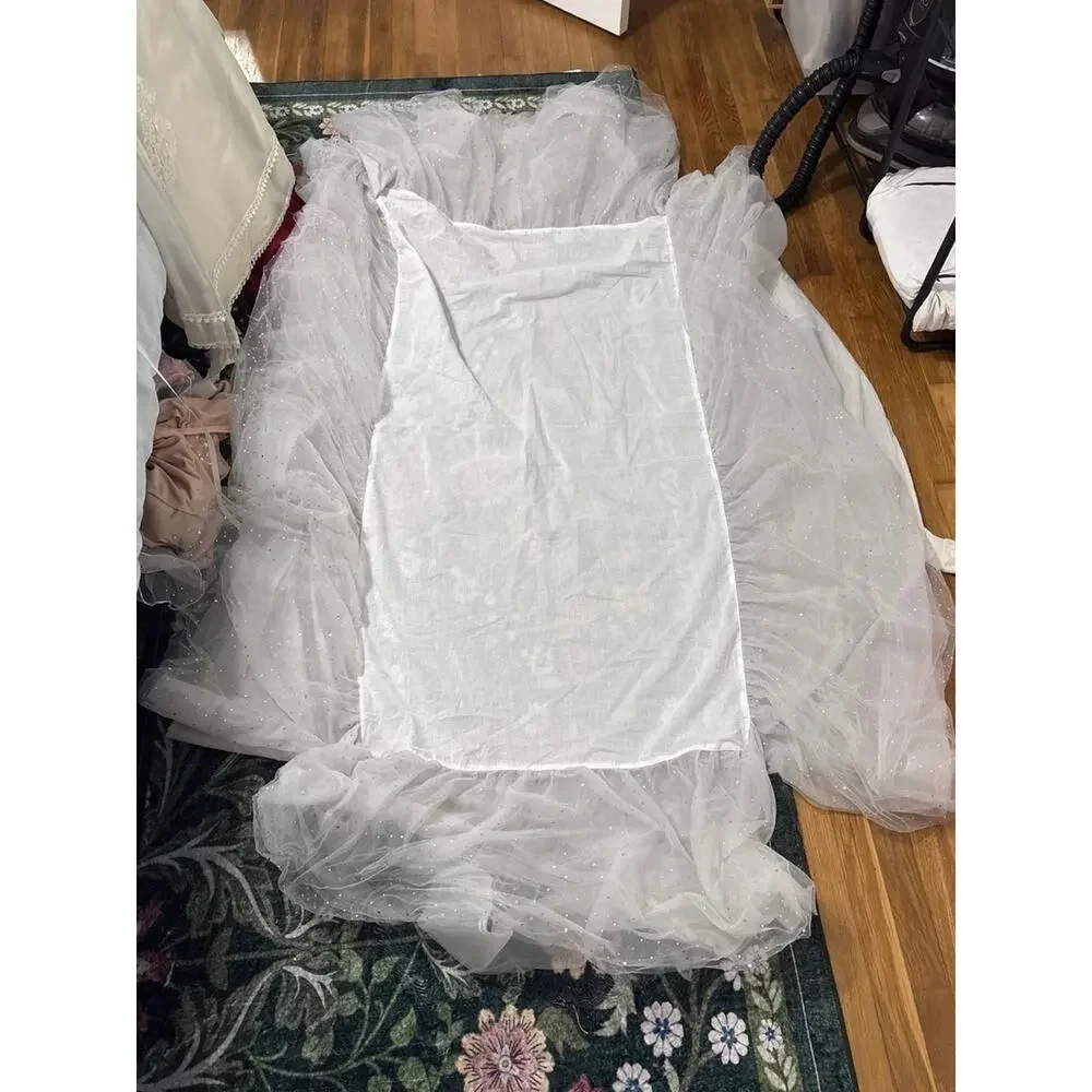 Pottery Barn crib skirt in white shimmer tulle sequin